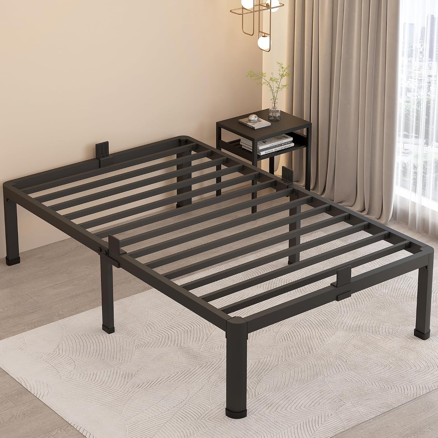 18 Inch Twin Metal Platform Bed Frame with Round Corner Legs, 3000 lb Slat Support