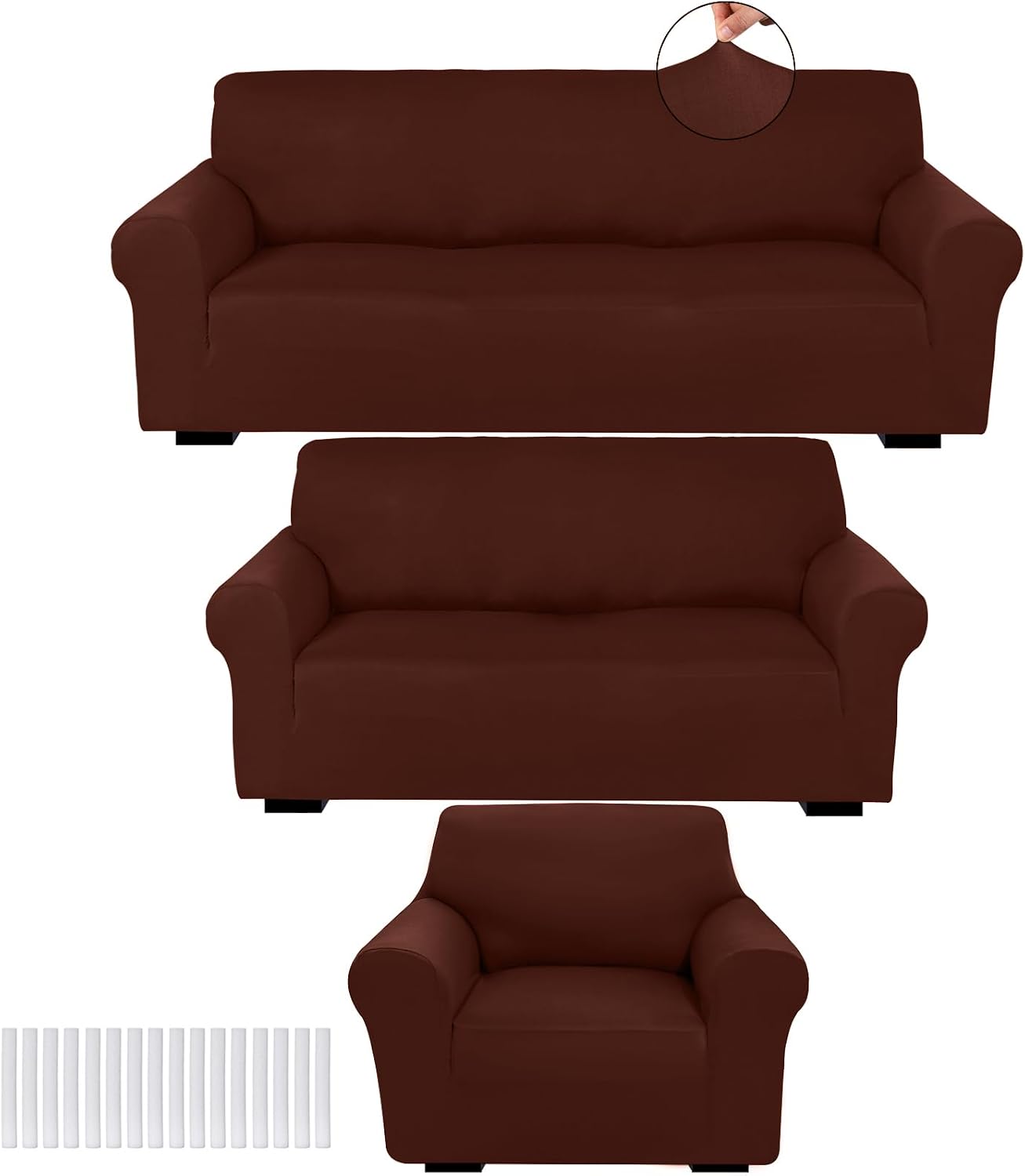 3 Piece Sofa and Loveseat Cover Set, Coffee Brown, Washable