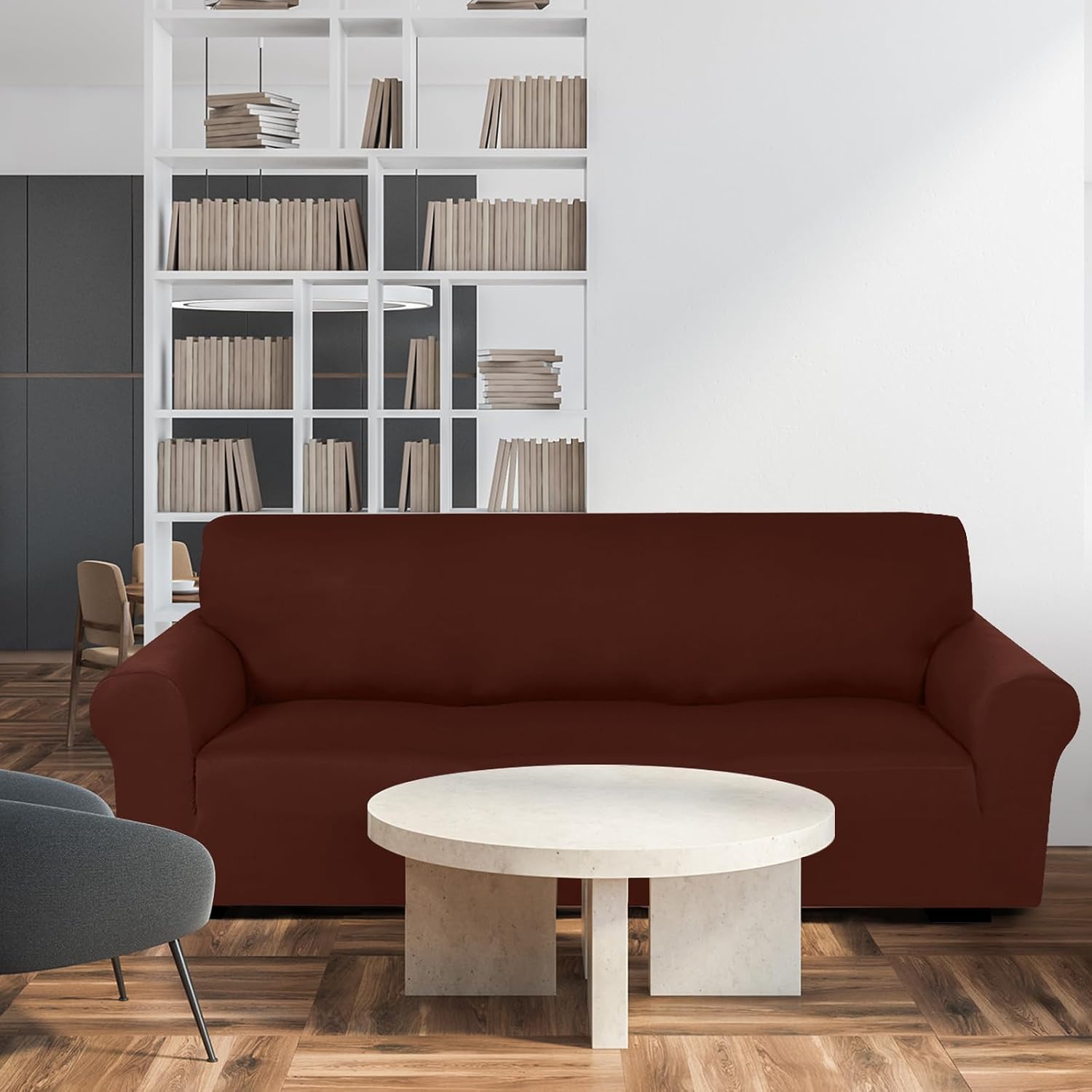 3 Piece Sofa and Loveseat Cover Set, Coffee Brown, Washable
