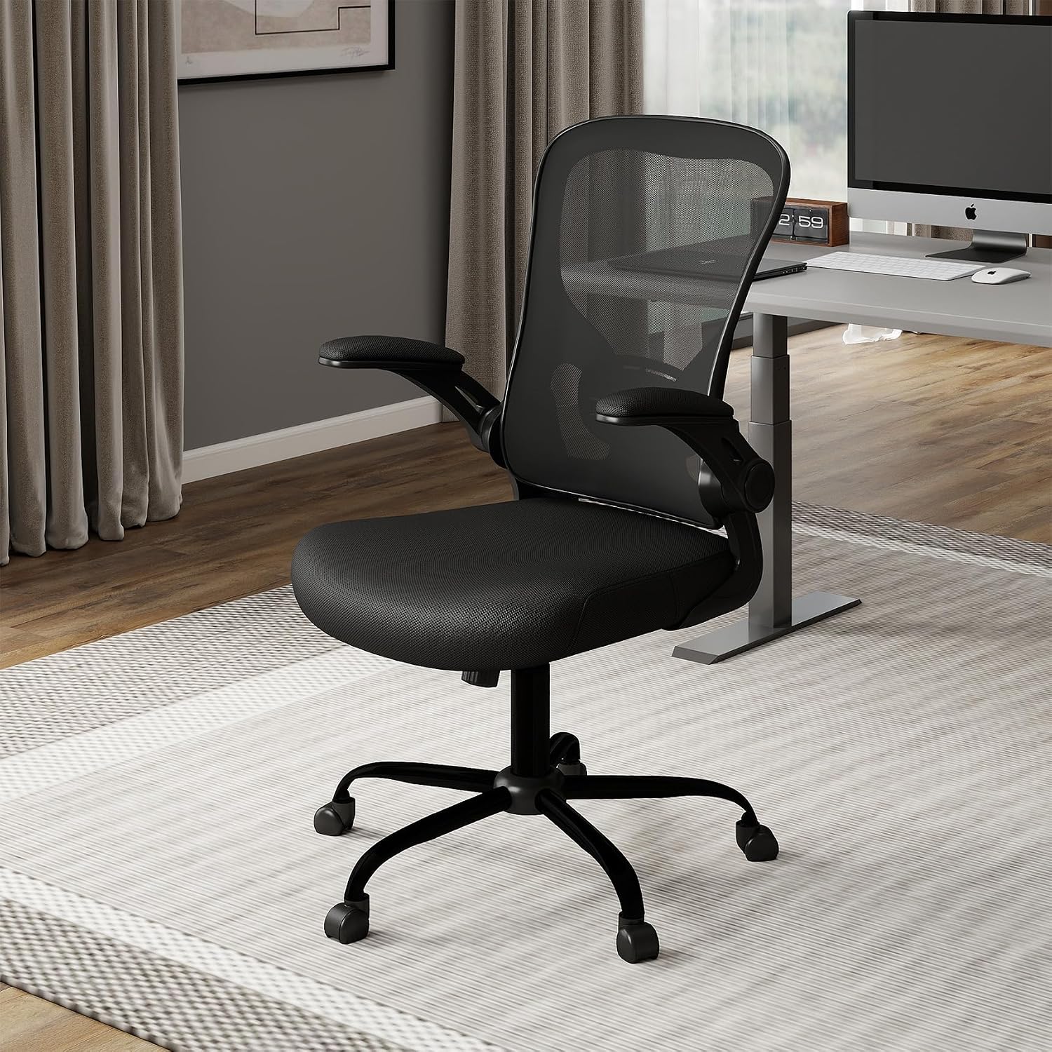Ergonomic Mesh Computer Desk Chair with Flip Up Arm Rests and Lumbar Support, Black