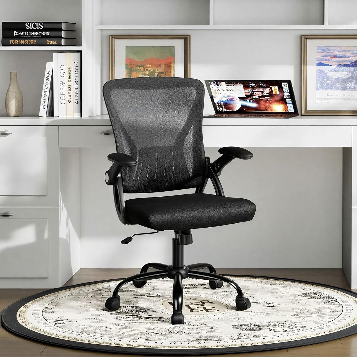 Ergonomic Mesh Home Office Chair with Lumbar Support and Flip Up Armrests