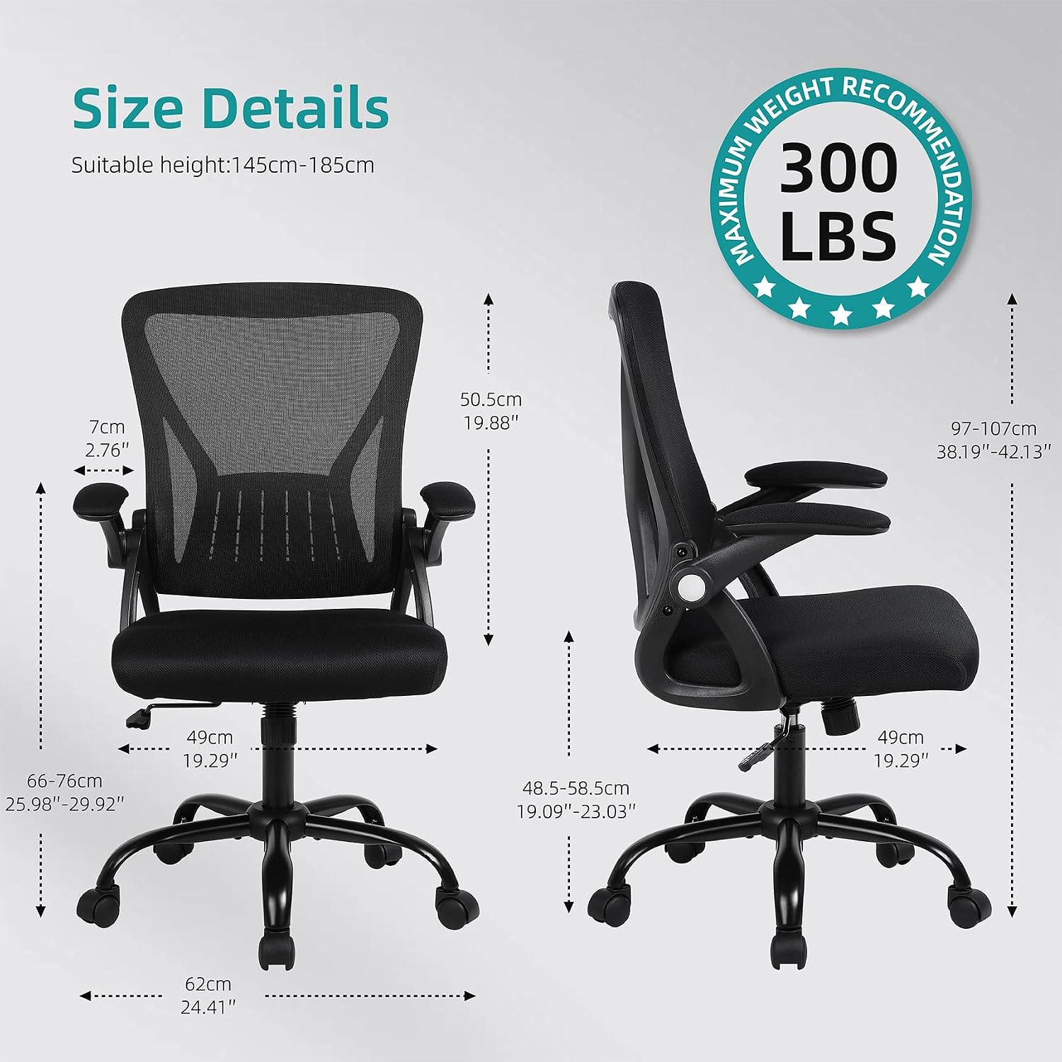 Ergonomic Mesh Home Office Chair with Lumbar Support and Flip Up Armrests