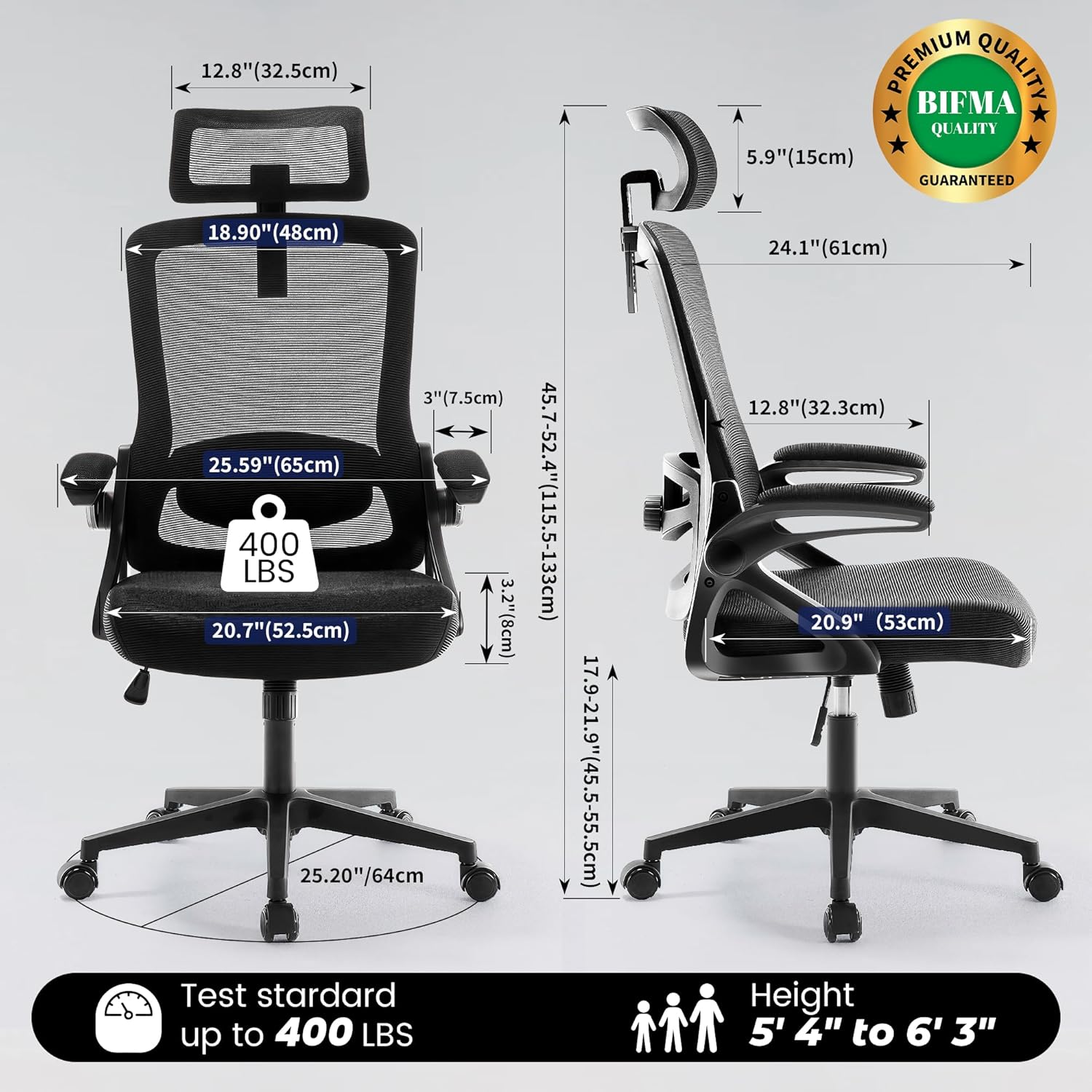 Ergonomic Mesh Office Chair with Adjustable Lumbar Support and Headrest, Black