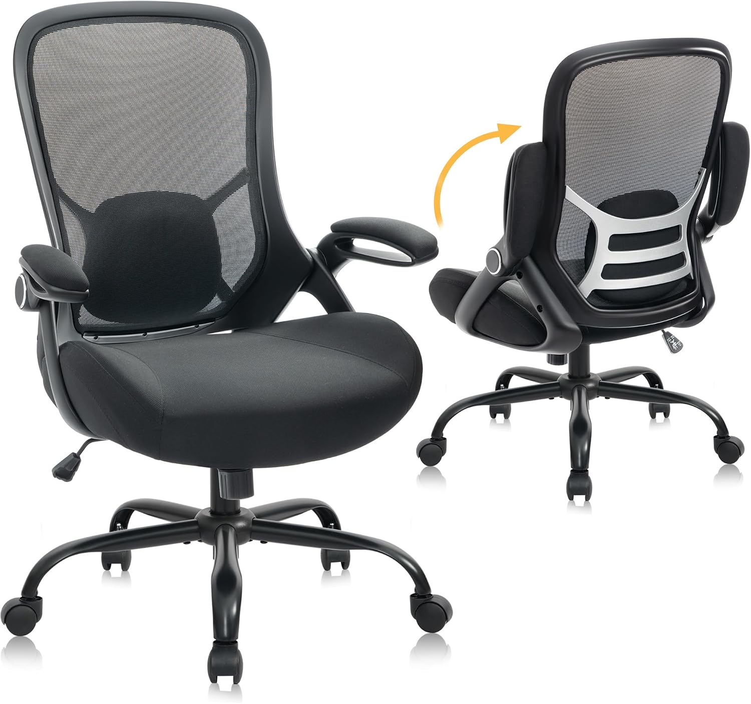 Heavy Duty Mesh Office Chair with 5 Inch Thickened Seat, 400 lb Capacity, Black