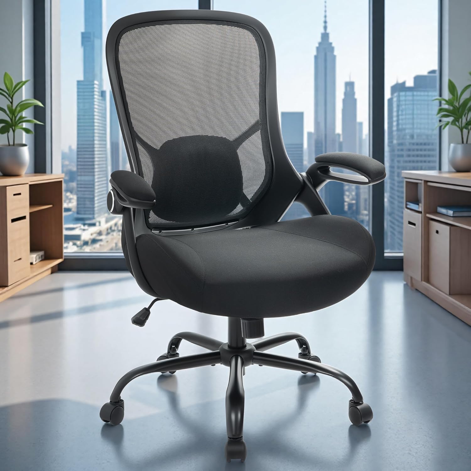 Heavy Duty Mesh Office Chair with 5 Inch Thickened Seat, 400 lb Capacity, Black