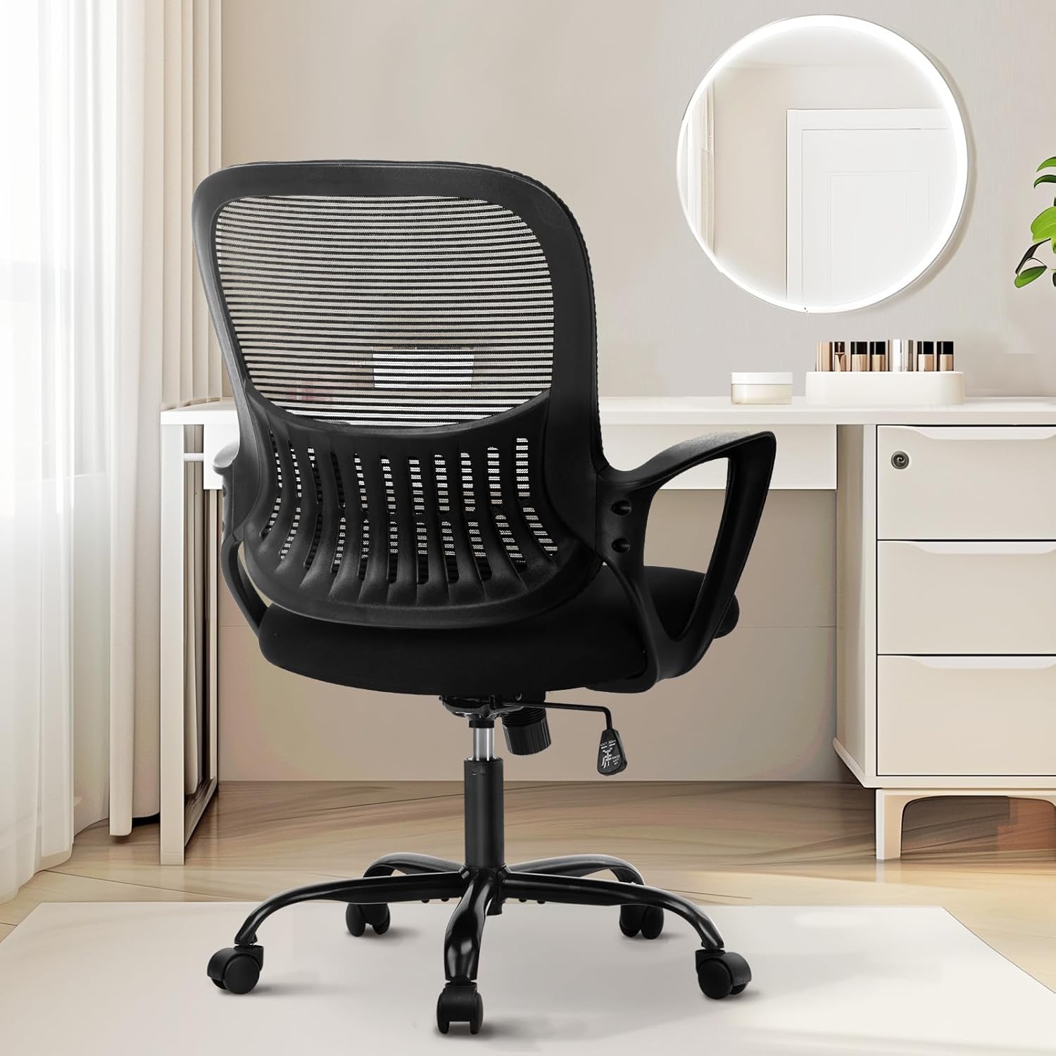 Mid Back Mesh Managerial Chair with 360 Degree Swivel and Lumbar Support, Black
