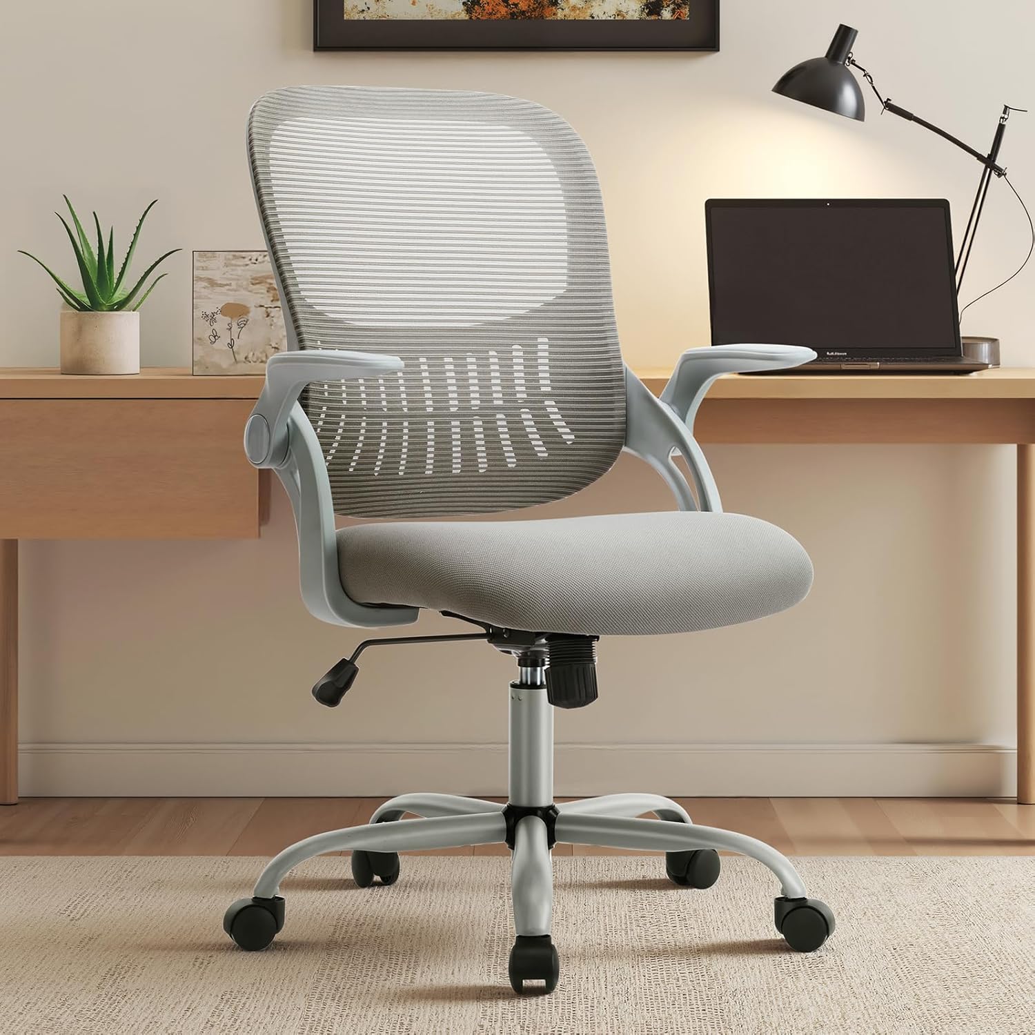 Mid Back Mesh Office Chair with Lumbar Support and 360 Degree Swivel, Grey