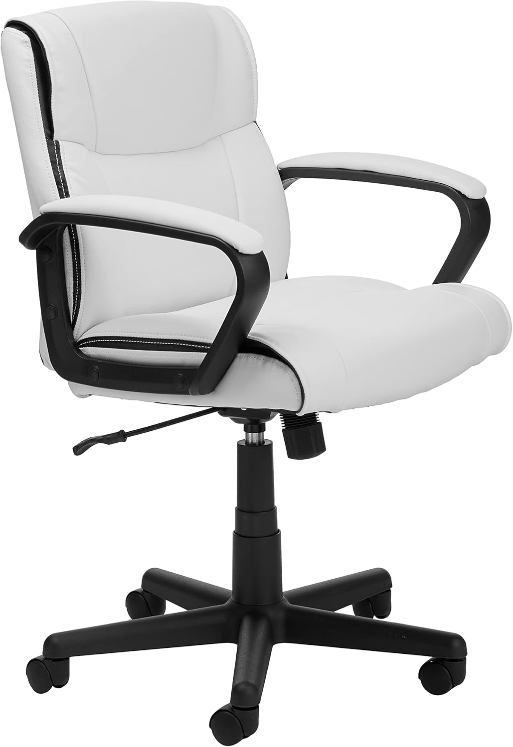 Mid Back Office Task Chair with Padded Armrests, 275 lb Capacity, White Faux Leather