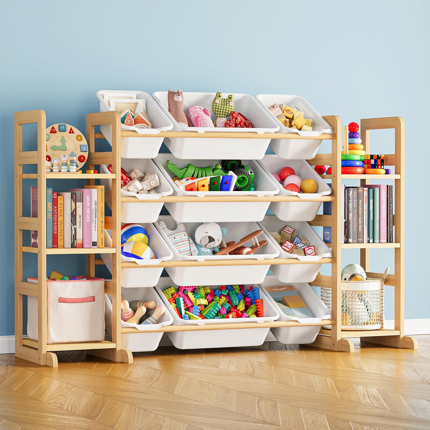 Toy Storage Organiser with 6 Shelves and 12 Bins, 52.3 Inch, White