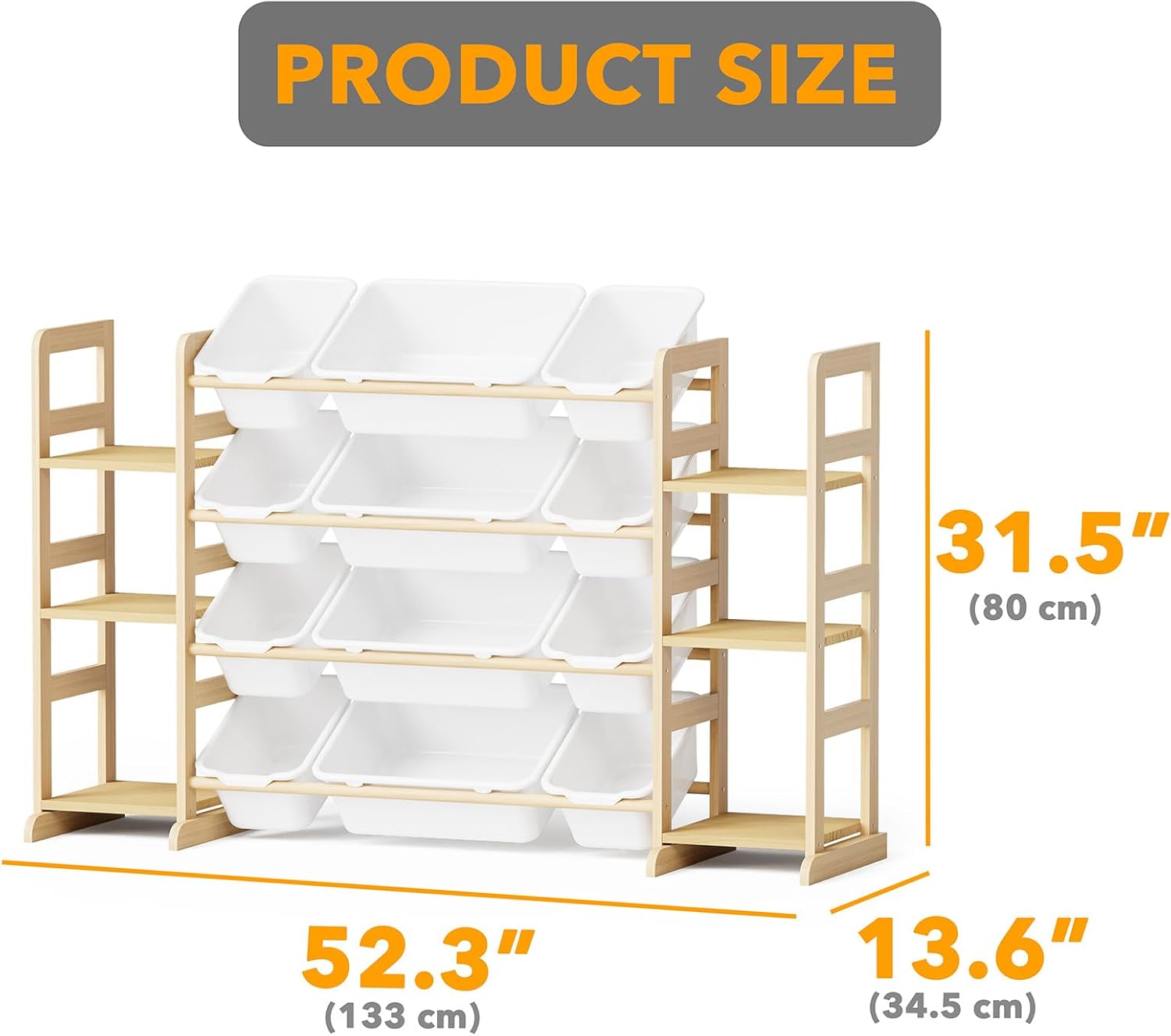 Toy Storage Organiser with 6 Shelves and 12 Bins, 52.3 Inch, White